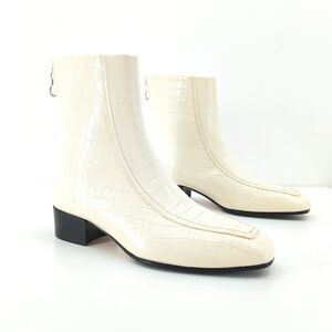 Aeyde Women 36 6 Amelia Boots Ecru Cream White Croc Embossed Leather Square Toe